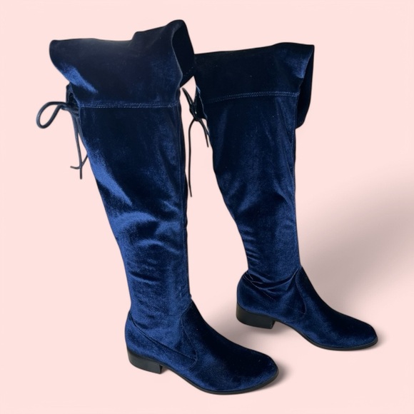 Charles David | Over-the-Knee Blue Velvet Boots - Picture 2 of 7
